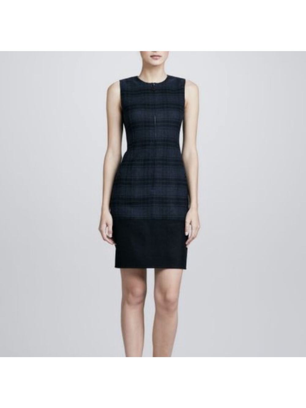 Akris Plaid Wool Flannel sheath dress‎ zip front Sz 4